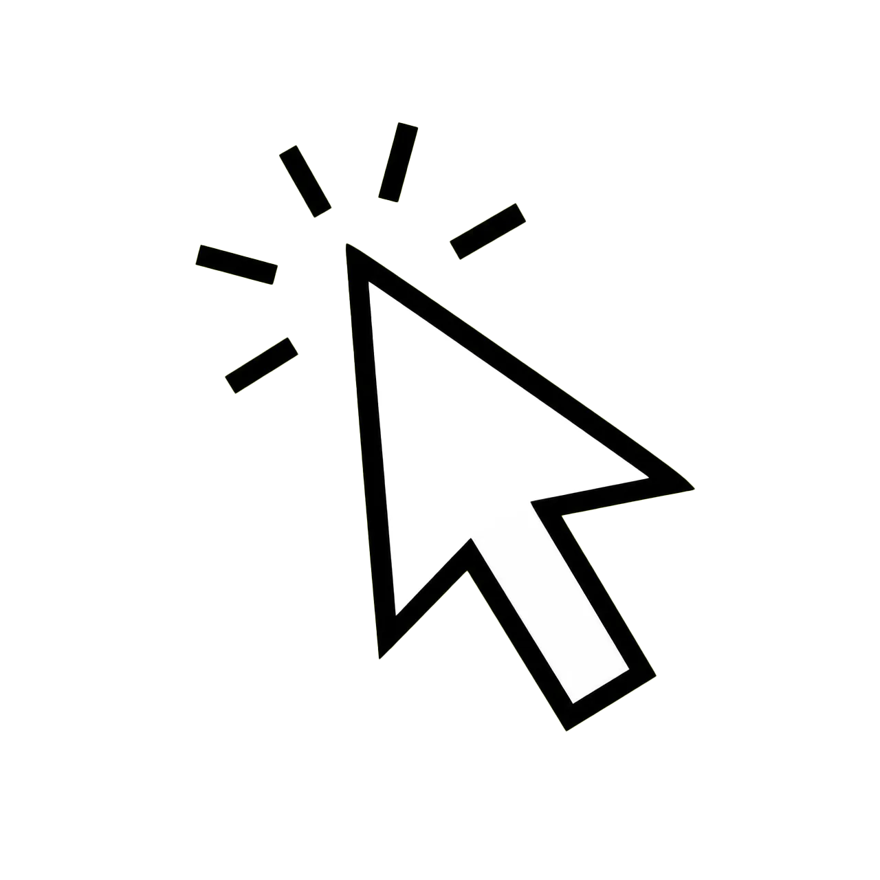 A mouse cursor mid-click, radiating impact lines