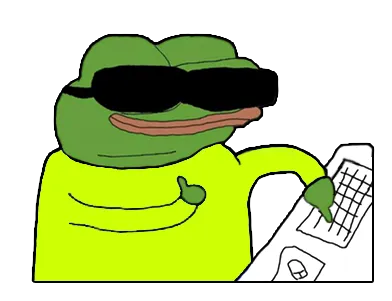 Pepe hunched over a keyboard