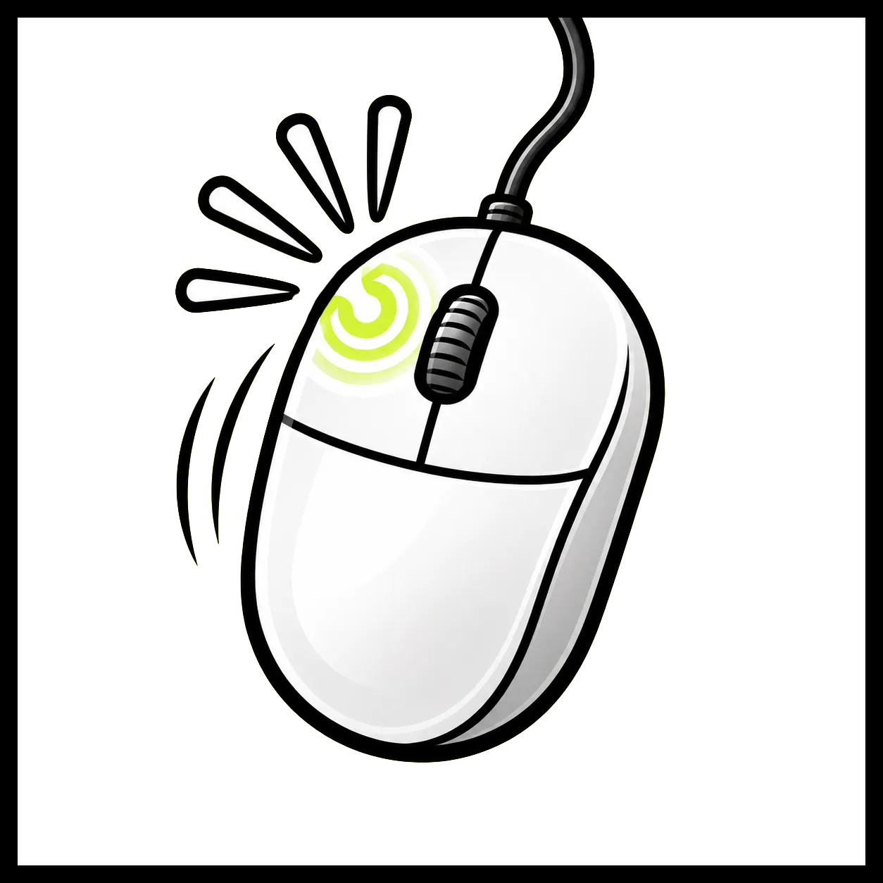 A computer mouse with its left button lighting up mid-click